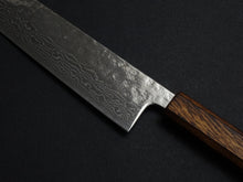 Load image into Gallery viewer, KICHIJI 440C MIGAKI HAMMERED DAMASCUS KIRITSUKE GYUTO 210MM OAK/BAIKOKU HANDLE