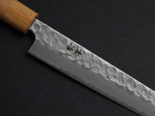 Load image into Gallery viewer, KICHIJI SHIROGAMI-2 STAINLESS CLAD HAMMERED SUJIHIKI 240MM CHERRY WOOD HANDLE
