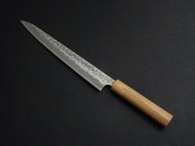 Load image into Gallery viewer, KICHIJI SHIROGAMI-2 STAINLESS CLAD HAMMERED SUJIHIKI 240MM CHERRY WOOD HANDLE