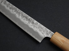 Load image into Gallery viewer, KICHIJI SHIROGAMI-2 STAINLESS CLAD HAMMERED SUJIHIKI 240MM CHERRY WOOD HANDLE