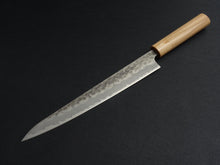 Load image into Gallery viewer, KICHIJI SHIROGAMI-2 STAINLESS CLAD HAMMERED SUJIHIKI 240MM CHERRY WOOD HANDLE