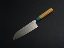 Load image into Gallery viewer, MAKOTO KUROSAKI KODAMA VG-10 DAMASCUS SANTOKU KNIFE 165MM OCTAGONAL KEYAKI/ZELKOVA HANDLE