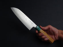 Load image into Gallery viewer, MAKOTO KUROSAKI KODAMA VG-10 DAMASCUS SANTOKU KNIFE 165MM OCTAGONAL KEYAKI/ZELKOVA HANDLE