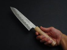 Load image into Gallery viewer, KICHIJI SHIROGAMI-2 STAINLESS CLAD HAMMERED GYUTO 180MM CHERRY WOOD HANDLE