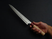 Load image into Gallery viewer, KICHIJI AOGAMI SUPER CORE STAINLESS CLAD TSUCHIME MIGAKI SUJIHIKI 240MM CHERRY WOOD HANDLE