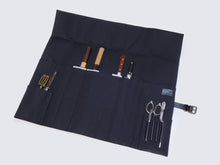 Load image into Gallery viewer, COMO+KATABA HANDMADE HIGH QUALITY CANVAS KNIFE ROLL WITH SINGLE LEATHER FITTINGS*