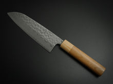 Load image into Gallery viewer, TSUNEHISA SHIROGAMI 2 / STAINLESS CLAD HAMMERED SANTOKU CHERRY WOOD HANDLE
