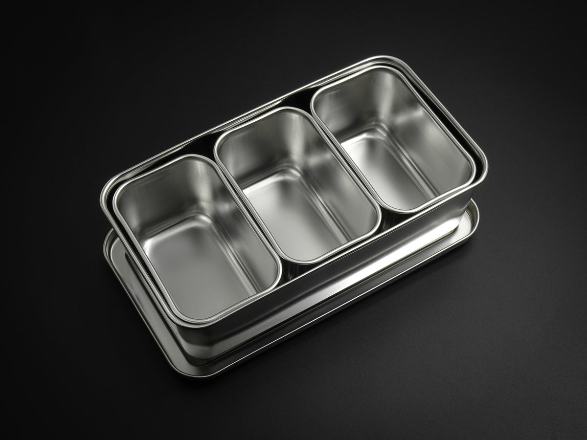 JAPANESE STAINLESS STEEL 6 YAKUMI SMALL GASTRONORM PANS SET** – KATABA  Japanese Knife Specialists