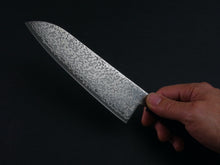 Load image into Gallery viewer, KICHIJI HIKARI SLD STAINLESS CLAD DAMASCUS KUROZOME SANTOKU 170MM OCTAGONAL WENGE HANDLE