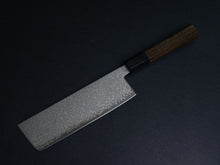 Load image into Gallery viewer, KICHIJI HIKARI SLD STAINLESS CLAD DAMASCUS KUROZOME NAKIRI 160MM OCTAGONAL WENGE HANDLE