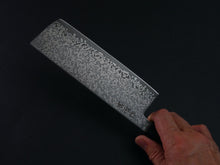 Load image into Gallery viewer, KICHIJI HIKARI SLD STAINLESS CLAD DAMASCUS KUROZOME NAKIRI 160MM OCTAGONAL WENGE HANDLE