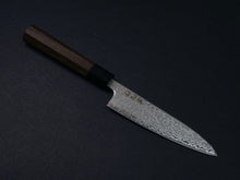 Load image into Gallery viewer, KICHIJI HIKARI SLD STAINLESS CLAD DAMASCUS KUROZOME PETTY 130MM OCTAGONAL WENGE HANDLE