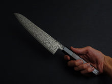 Load image into Gallery viewer, KICHIJI HIKARI SLD STAINLESS CLAD DAMASCUS KUROZOME GYUTO 195MM OCTAGONAL WENGE HANDLE