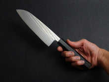 Load image into Gallery viewer, KICHIJI GINSAN NAWAME DAMASCUS SANTOKU 170MM OCTAGONAL EBONY HANDLE