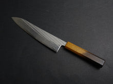 Load image into Gallery viewer, KICHIJI AUS-10 NAWAME DAMASCUS GYUTO 210MM OCTAGONAL BURNT OAK HANDLE