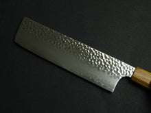 Load image into Gallery viewer, KICHIJI HAYABUSA VG-10 HAMMERED NAKIRI KNIFE 170MM OCTAGONAL MONO OLIVE HANDLE