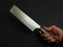 Load image into Gallery viewer, KICHIJI HAYABUSA VG-10 HAMMERED NAKIRI KNIFE 170MM OCTAGONAL MONO BUBINGA HANDLE