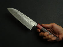 Load image into Gallery viewer, KICHIJI GINSAN DAMASCUS HAMMERED SANTOKU 170MM OCTAGONAL ROSEWOOD HANDLE