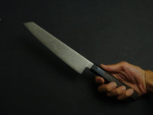 Load image into Gallery viewer, KICHIJI HIKARI SLD STAINLESS CLAD DAMASCUS KUROZOME KIRITSUKE SUJIHIKI 205MM OCTAGONAL WENGE HANDLE