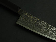 Load image into Gallery viewer, KICHIJI RYUHYO KUROZOME SG2 DAMASCUS SANTOKU 175MM OCTAGONAL MONO EBONY HANDLE