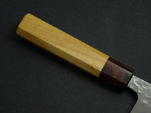 Load image into Gallery viewer, OUL SHIROGAMI 2 STAINLESS CLAD HAMMERED SANTOKU 165MM OCTAGONAL KEYAKI/ZELKOVA HANDLE*