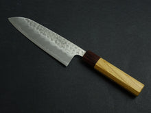 Load image into Gallery viewer, OUL SHIROGAMI 2 STAINLESS CLAD HAMMERED SANTOKU 165MM OCTAGONAL KEYAKI/ZELKOVA HANDLE*