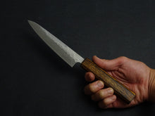 Load image into Gallery viewer, KICHIJI 440C HAMMERED DAMASCUS PETTY 135MM OAK/BAIKOKU HANDLE