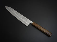 Load image into Gallery viewer, OUL SHIROGAMI-1 STAINLESS CLAD HAMMERED GYUTO 240MM BLACK OAK HANDLE