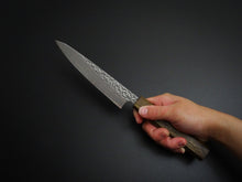 Load image into Gallery viewer, OUL SHIROGAMI-1 STAINLESS CLAD HAMMERED PETTY 135MM BLACK OAK HANDLE