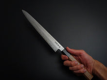 Load image into Gallery viewer, HATSUKOKORO AOGAMI-1 DAMASCUS SUJIHIKI 240MM WITH OCTAGONAL WALNUT HANDLE FORGED BY SATOSHI NAKAGAWA