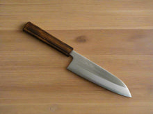Load image into Gallery viewer, OUL SHIROGAMI-1 STAINLESS CLAD SANOTKU 165MM BURNT OAK HANDLE