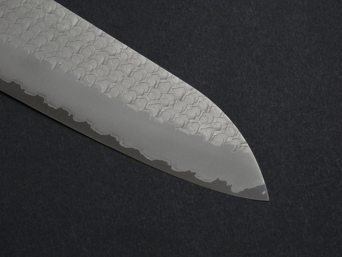 NIGARA SG2 MIGAKI HAMMERED SANTOKU 180MM TURQUOISE HANDLE – KATABA