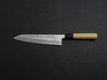Load image into Gallery viewer, OUL SHIROGAMI 2 STAINLESS CLAD HAMMERED GYUTO 210MM OCTAGONAL MAGNOLIA WOOD HANDLE