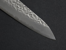 Load image into Gallery viewer, OUL SHIROGAMI-1 STAINLESS CLAD HAMMERED GYUTO 180MM BLACK OAK HANDLE