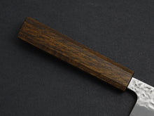 Load image into Gallery viewer, OUL SHIROGAMI-1 STAINLESS CLAD HAMMERED GYUTO 180MM BLACK OAK HANDLE