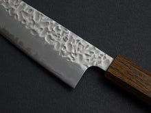Load image into Gallery viewer, OUL SHIROGAMI-1 STAINLESS CLAD HAMMERED GYUTO 180MM BLACK OAK HANDLE