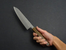 Load image into Gallery viewer, OUL SHIROGAMI-1 STAINLESS CLAD HAMMERED GYUTO 180MM BLACK OAK HANDLE