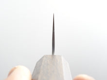 Load image into Gallery viewer, OUL SHIROGAMI-1 STAINLESS CLAD HAMMERED GYUTO 180MM BLACK OAK HANDLE