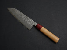 Load image into Gallery viewer, KICHIJI AOGAMI SUPER CORE STAINLESS CLAD TSUCHIME MIGAKI SANTOKU CHERRY WOOD HANDLE
