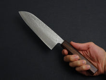 Load image into Gallery viewer, KICHIJI 440C HAMMERED DAMASCUS SANTOKU OAK/BAIKOKU HANDLE