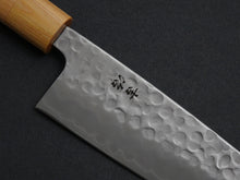 Load image into Gallery viewer, KICHIJI SHIROGAMI-2 STAINLESS CLAD HAMMERED SANTOKU 165MM CHERRY WOOD HANDLE
