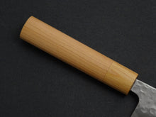 Load image into Gallery viewer, KICHIJI SHIROGAMI-2 STAINLESS CLAD HAMMERED SANTOKU 165MM CHERRY WOOD HANDLE