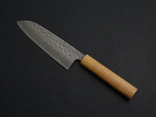 Load image into Gallery viewer, KICHIJI SHIROGAMI-2 STAINLESS CLAD HAMMERED SANTOKU 165MM CHERRY WOOD HANDLE