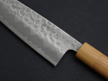 Load image into Gallery viewer, KICHIJI SHIROGAMI-2 STAINLESS CLAD HAMMERED SANTOKU 165MM CHERRY WOOD HANDLE