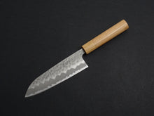 Load image into Gallery viewer, KICHIJI SHIROGAMI-2 STAINLESS CLAD HAMMERED SANTOKU 165MM CHERRY WOOD HANDLE