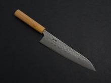 Load image into Gallery viewer, KICHIJI SHIROGAMI-2 STAINLESS CLAD HAMMERED GYUTO 210MM CHERRY WOOD HANDLE