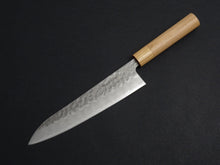 Load image into Gallery viewer, KICHIJI SHIROGAMI-2 STAINLESS CLAD HAMMERED GYUTO 210MM CHERRY WOOD HANDLE