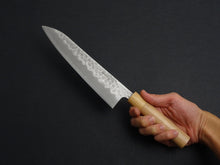 Load image into Gallery viewer, KICHIJI SHIROGAMI-2 STAINLESS CLAD HAMMERED GYUTO 210MM CHERRY WOOD HANDLE