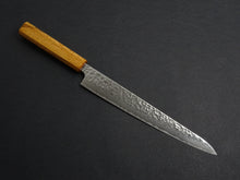 Load image into Gallery viewer, TSUNEHISA AUS-10 HAMMERED DAMASCUS SUJIHIKI 240MM OAK OCTAGONAL HANDLE