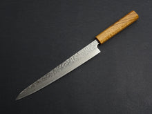 Load image into Gallery viewer, TSUNEHISA AUS-10 HAMMERED DAMASCUS SUJIHIKI 240MM OAK OCTAGONAL HANDLE